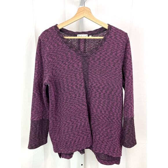 HABITAT Pullover Sweater V-Neck Long Sleeve Zig Zag Cotton Blend Purple Size M - Picture 1 of 5